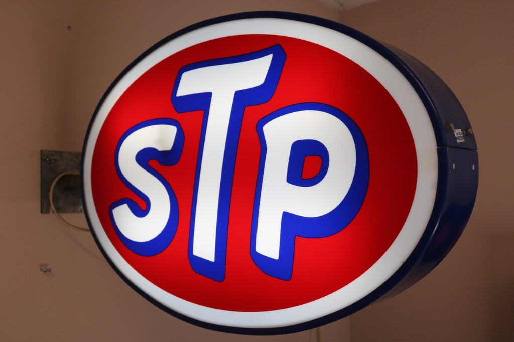 Stp Sign Round 1980s STP motor oil illuminated neon sign – The Sign Experience